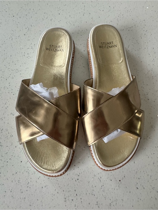 Stuart Weitzman Shoes - Stuart Weitzman Metallic Gold Crisscross Slide Sandals